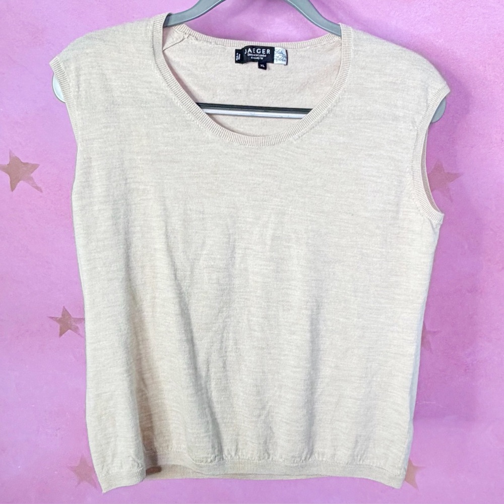 Vintage Jaeger For Saks 5th Avenue Ivory Wool Sleeveless Top Womens XL Classic